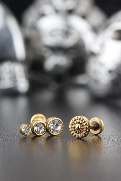 Valhalla 316l Cerrahi Çelik Zirkon Taş Tragus Kıkırdak 2'li Set Piercing