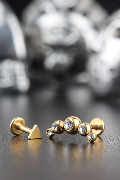 Valhalla 316l Cerrahi Çelik Zirkon Taş Tragus Kıkırdak 2'li Set Piercing