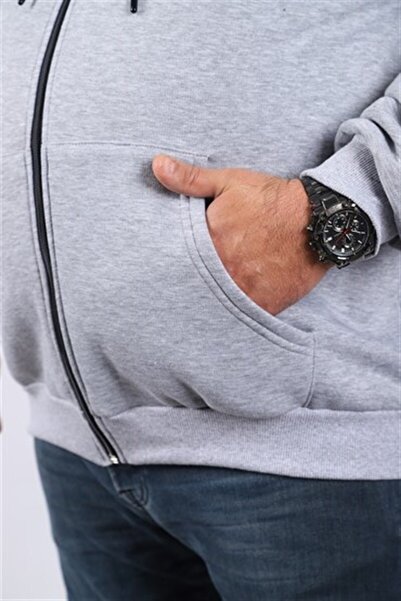 Starbattal Plus Size Unisex Hooded 3ip Sweat 11701 Grey Melange