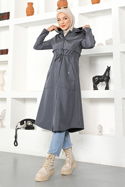 Modamihram Trenchcoat mit Kapuze, geräuchert 10744