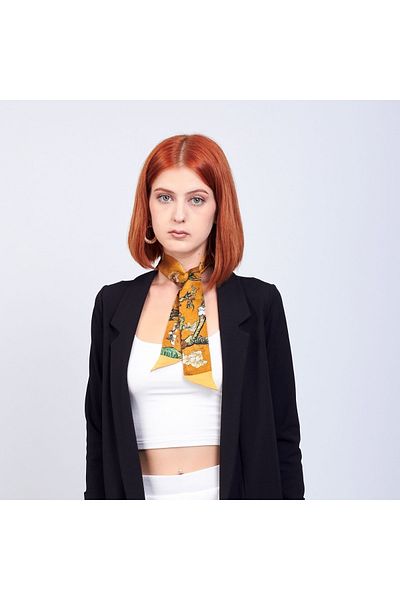 Nomads Felt 100% Silk Twilly Scarf| Gold Van Gogh Almond Tree|