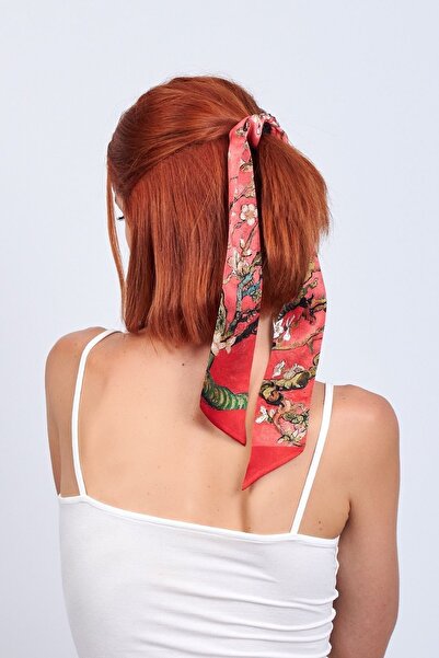 Nomads Felt Silk Twilly Scarf| Pomegranate Flower Van Gogh Almond Flower| Nomads Felt