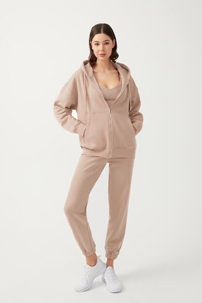 Los Ojos Kadın Bej Paçası Lastikli Jogger Eşofman Altı Drawstring