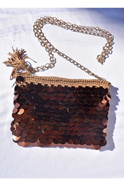 EL YAPIMI Bakır Gold Pullu Portföy Çanta