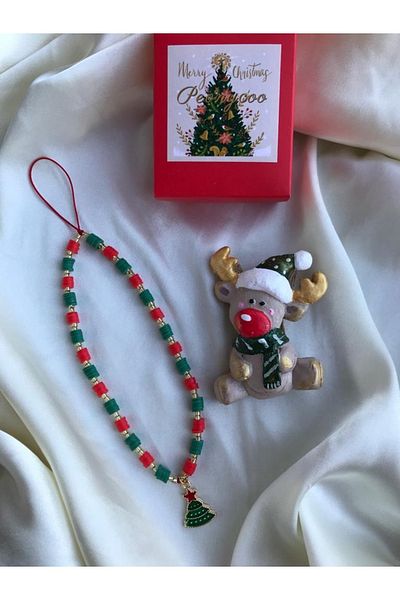 PEONY - peonyofficiall New Year Enameled Pine Tree and Fimo Detailed Phone Lanyard New Year's Themed Christmas Phone Charm