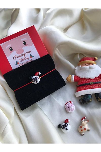 PEONY - peonyofficiall New Year's Themed Murano Glass Bracelet - Panda Christmas Pattern with Red String, Hat