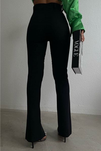 lovebox Women's Slit Leg Detailed Black Trousers 200032