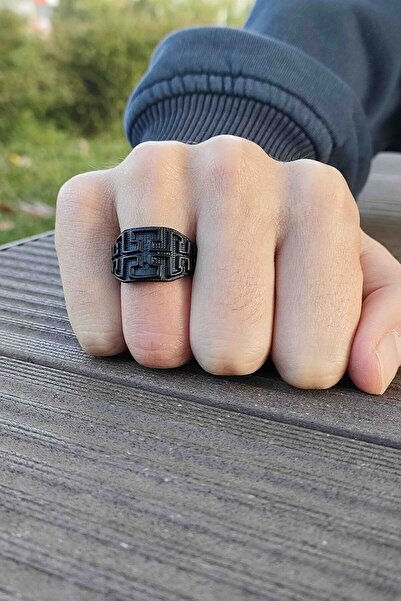 TREND COLLECTİON Labyrinth Pattern Model Adjustable Black Ring