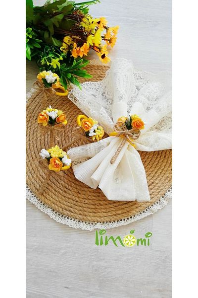 CWolf Yellow Flower Bunch 6-Piece Napkin Ring