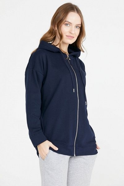 PLA STORE Navy Blue Zipper Hooded Sweatshirt