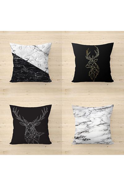 fdm desıgn Double Sided Printed Special Design Black Deer and Black Marble Decorative Throw Pillow Cover Set of 4