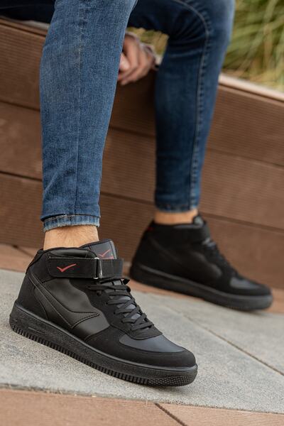 BOUIS Чоловічі чорні щоденні баскетбольні кросівки з високою горловиною, орто...