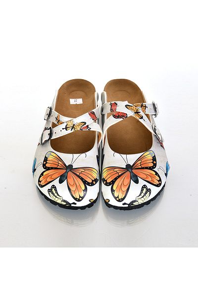 azizsahinshoes 6289 Orange Butterfly Cross Sabo Slippers