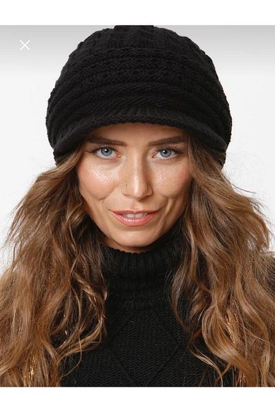 FATELLA Brim Lined Knitwear Knitted Beret-black