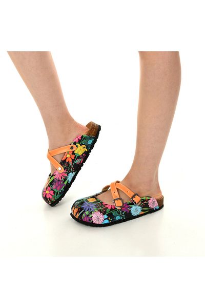 azizsahinshoes 5419 Papuci Sabo cu cruce de flori colorate