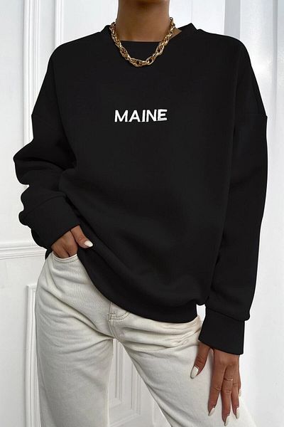 MODAGEN Maine bedrucktes schwarzes Unisex-Sweatshirt mit Rundhalsausschnitt