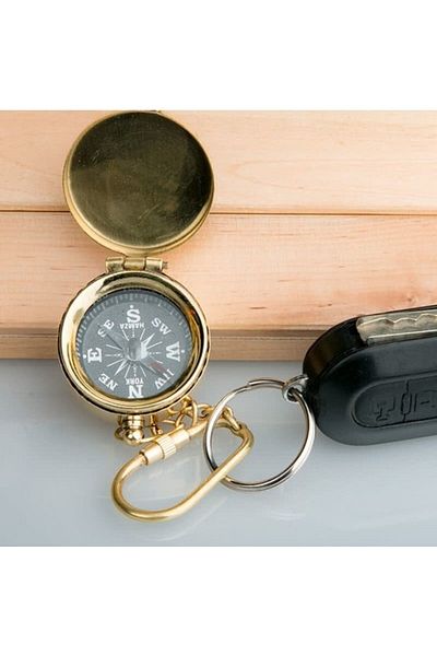 HEDİYE FİKRİ Brass Compass Keychain