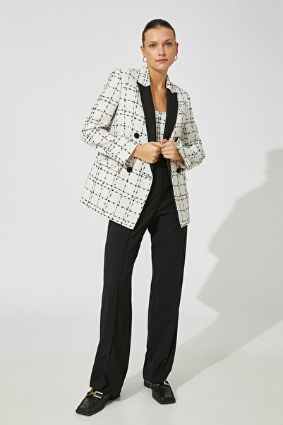 Koton Γυναικείο Μπουφάν Λευκό Καρό 3WAK50097UW