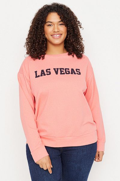 Trendyol Curve Lachsfarbenes, dünnes Strick-Sweatshirt mit Rundhalsausschnitt und Aufdruck TBBAW23AO00096