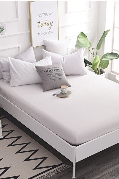 Roza Home Collection Cearşaf de pat elastic alb King Size Tesatura de bumbac ...