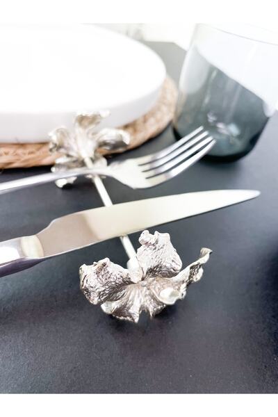 iQey Home Narcissus Detail Çkb Stand Set of 2 / Silver Fork Spoon Knife Suppo...