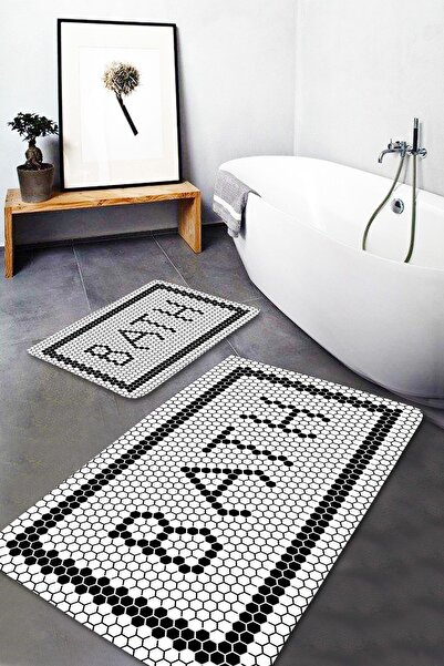 EVİMOD Black Bath Yıkanabilir 2li Banyo Halısı Paspas Klozet Takımı X