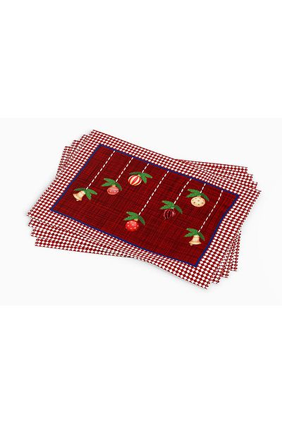 Tataroğlu Dijital Kumaş Red and White Checkerboard Patterned New Year Concept Set of 2 American Service
