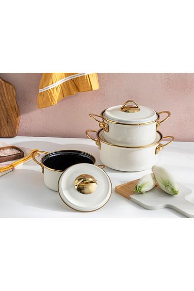 English Home Isidora Enamel 3-Piece Cookware Set 14-16-18 Cm Cream