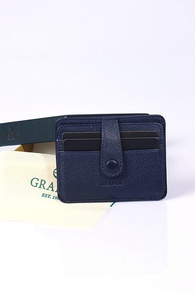 Grande 746 Genuine Leather Slim Card Holder with Paper Money Compartment Navy Blue