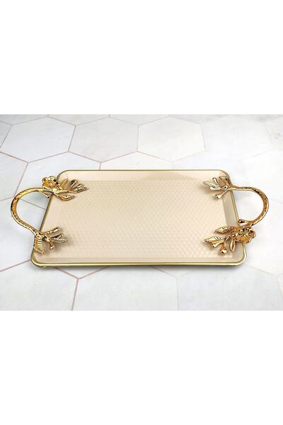Pembisconsept Pembiş Metal Gold Kulplu Tepsi Krem