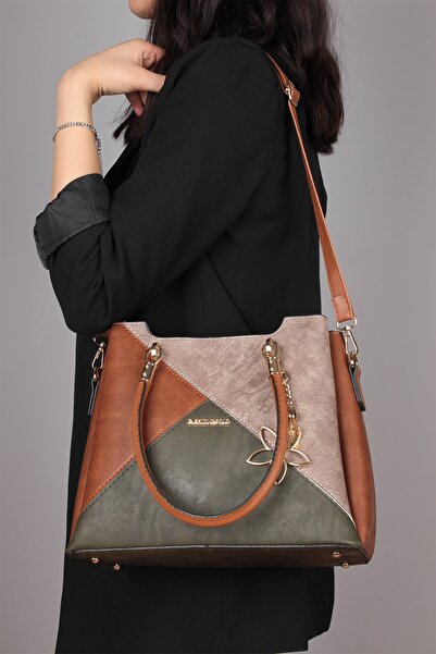 By Hakan Jn-037 Geantă de mână pentru femei Geantă de mână și curea de umăr cu mai multe compartimente Maro