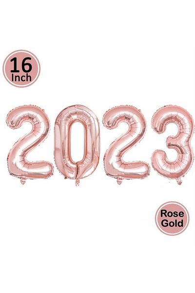Deniz Party Store Πρωτοχρονιά 2023 Foil Balloon Κάθε Μέγεθος Αριθμού 36 - 40 cm Χρώμα ροζ χρυσό