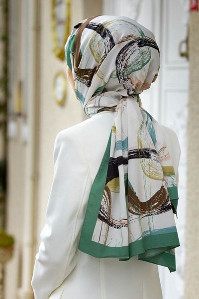Vissona Γυναικείο Luxury Medina Silk Shawl Cream Petrol Green