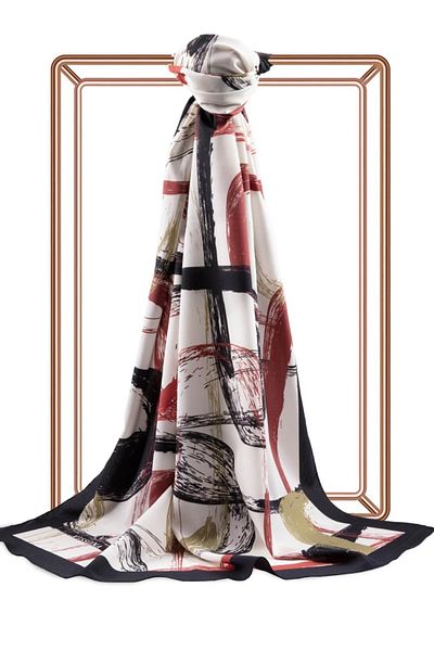 Vissona Γυναικεία Luxury Medina Silk Shawl Cream Claret Red