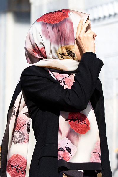 Vissona Γυναικείο Luxury Medina Silk Shawl Cream Κόκκινο