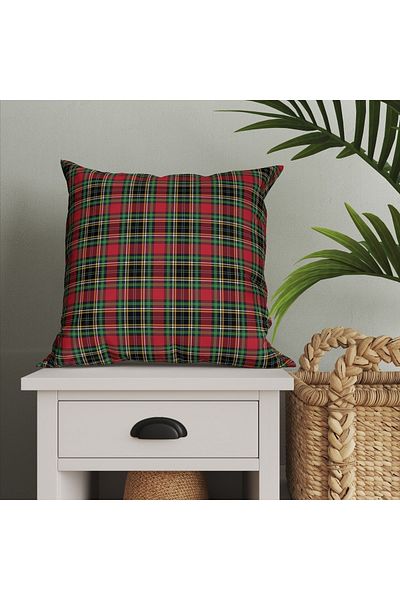 Tataroğlu Dijital Kumaş New Year's Throw Pillow - Red Green Plaid Pattern
