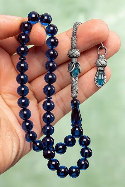 OTTOTESBİH Ασημί Kazaz Tassel Blue Fire Amber Prayer Beads