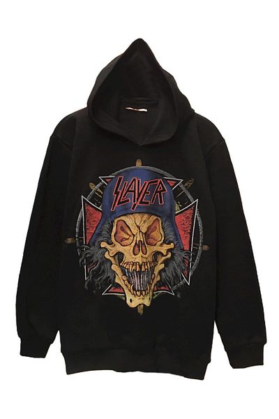 Olympus plus Hanorac oversize unisex Rock Music Slayer negru cu glugă