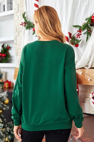 MODAGEN Maternity Merry Christmas Printed Green Crew Neck Sweatshirt