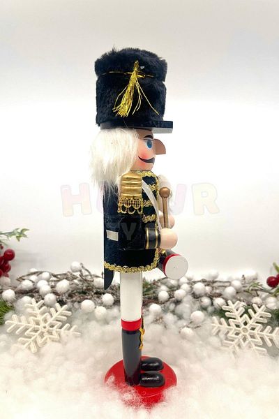 Huzur Party Store 30 εκ. Τύμπανο Καρυοθραύστης Μαύρο Χρώμα Μόλυβδος Στρατιώτης με Βελούδινη Στολή Χριστουγεννιάτικη διακόσμηση