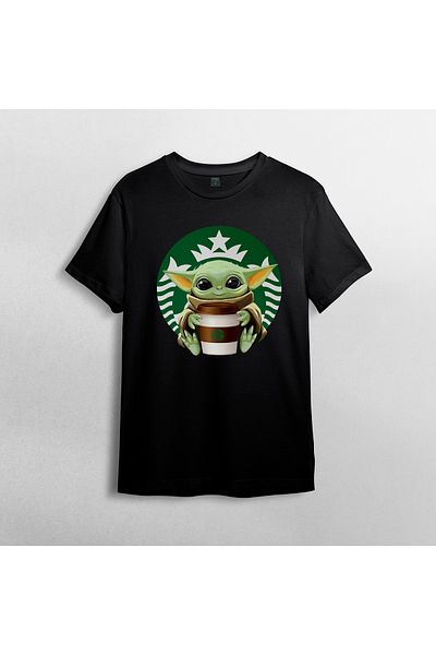 Pixxa Baby Yoda Grogu Starbucks - Μπλουζάκι Mandalorian 100% Cotton Crew Neck