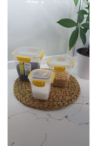 Dünya Plastik Leak Proof Deep Square Storage Container with Gasket Set of 3 Yellow (575ml-1075ml-1900ml)