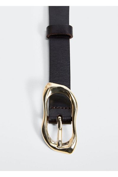 MANGO Woman Large Buckle Leather Belt