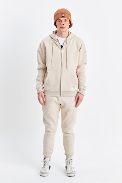 Northlight Unisex Bej Find Your Wild Parça Baskı Içi Yumuşak Fermuarlı Oversi...