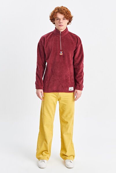 Northlight Unisex Vişne Çürüğü Alaska Nakışlı Dik Yaka Yarım Fermuarlı Oversize Polar