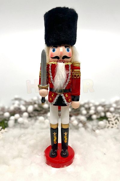 Huzur Party Store 30 εκ. Σπαθί Καρυοθραύστης Κόκκινο Χρώμα Μόλυβδος Στρατιώτης με Βελούδινη Στολή Καρυοθραύστης Χριστουγεννιάτικη διακόσμηση