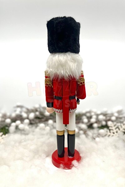 Huzur Party Store 30 Cm Kılıçlı Fındıkkıran Kırmızı Renkli Kurşun Asker Kadife Kıyafetli Nutcracker Yılbaşı Dekoru