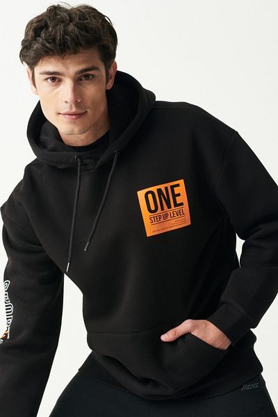 Riders by Lee Men's Loose Fit Comfortable Cut Hooded Black Sweatshirt