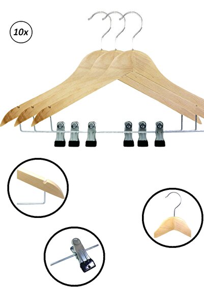 Sore 1. Kalite Cilalı Ahşap Mandallı Askı Etek Ve Pantolon Askısı 10 Adet