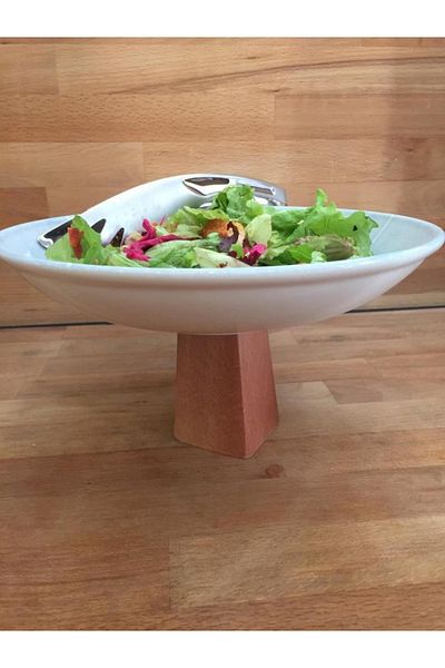 İkram Dünyası Cream Colored Pit Plate with Wooden Legs 25 cm Serving Plate
